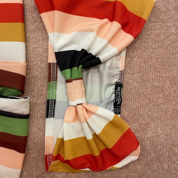 NASTY GAL Striped Bell Bottom Crop Top 70s Multicolor Rainbow Paint Matching Set - Picture 3 of 4